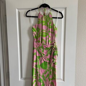 Aakaa Vibrant Pink and Green Maxi Dress